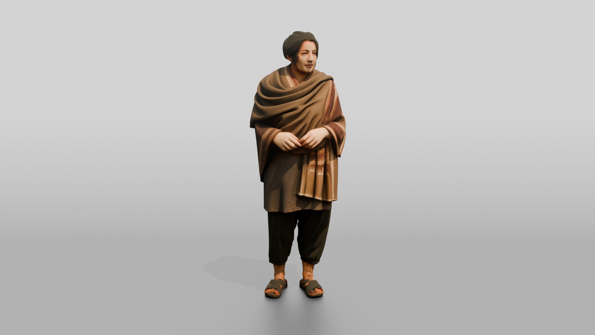 Homeless Woman Wrapped in a Thick Wool Shawl