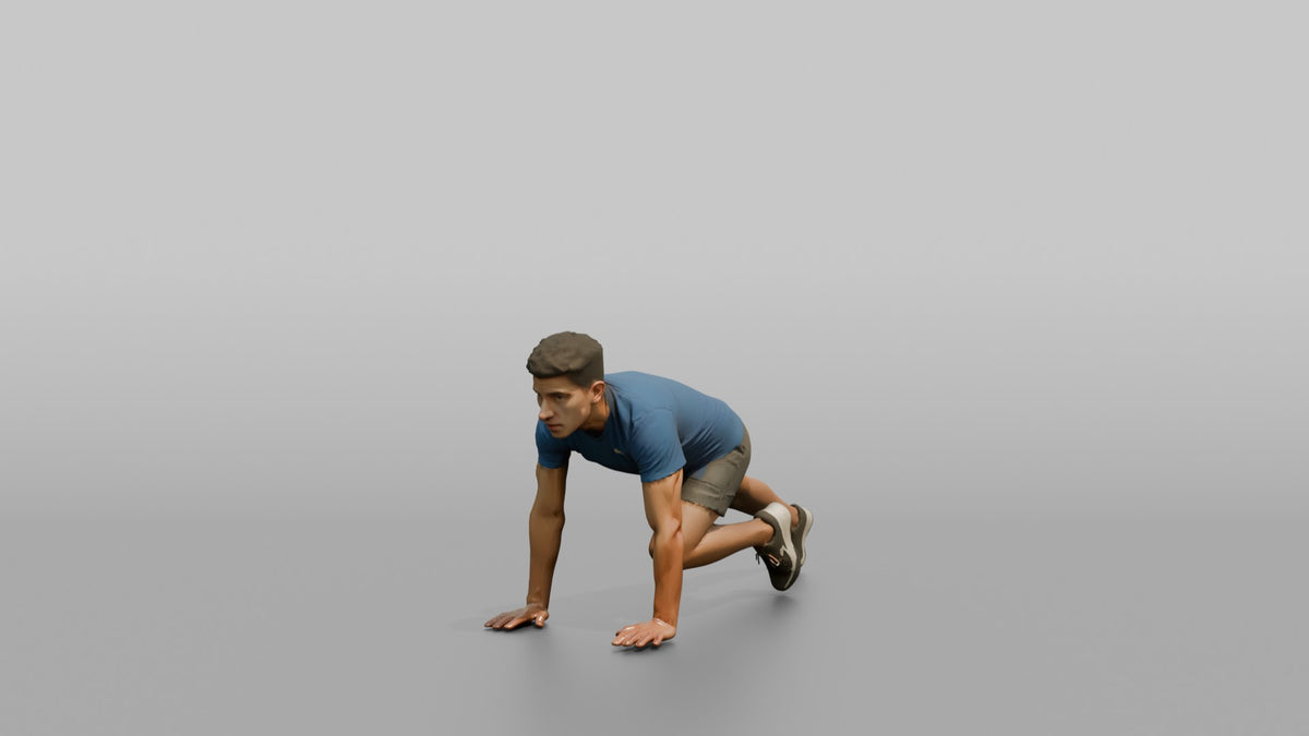 Bodyweight Athlete Man In A Mountain-climber Position - 3D character model, view 4