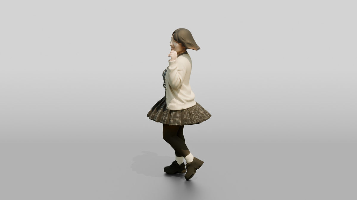 Asian Woman Spinning in Pleated Skirt - 3D character model, view 4