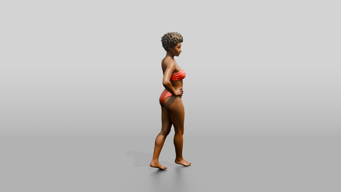 Black Woman in Red Two-Piece Swimsuit Hand on Hip