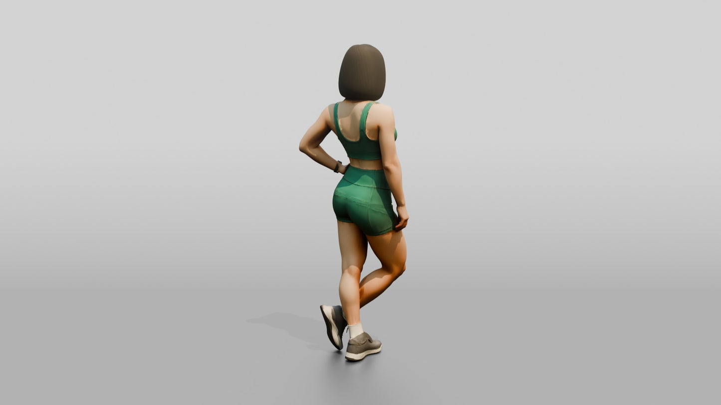 Woman in Green Sports Bra and Shorts Hand on Hip