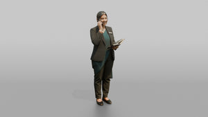 Host Woman Holding A Phone, Taking A Reservation Call - 3D character model
