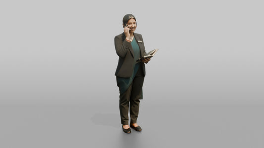 Host Woman Holding A Phone, Taking A Reservation Call - 3D character model