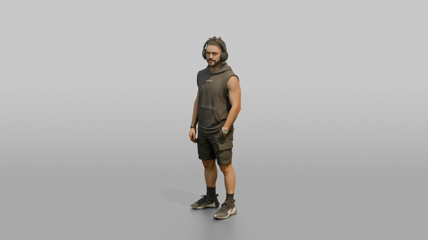 Vacationer Wearing Sleeveless Hoodie And Shorts