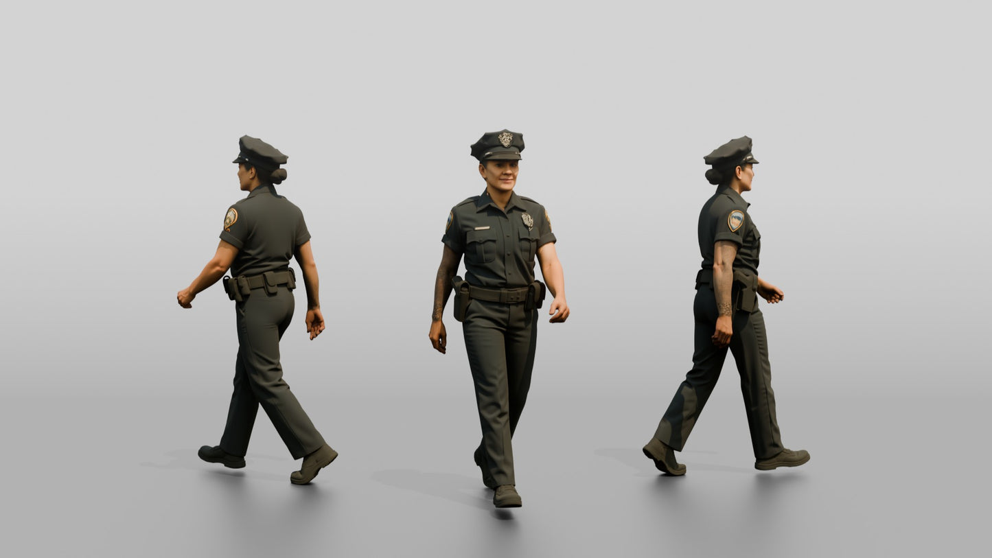 Tattooed Female Police Officer on Patrol