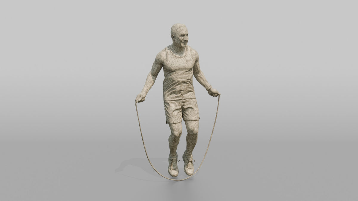 Cardio Athlete Man Mid-jump With A Jump Rope - wireframe topology preview