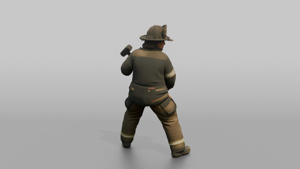 Firefighter Woman Standing in Dynamic Stance with a Sledgehammer