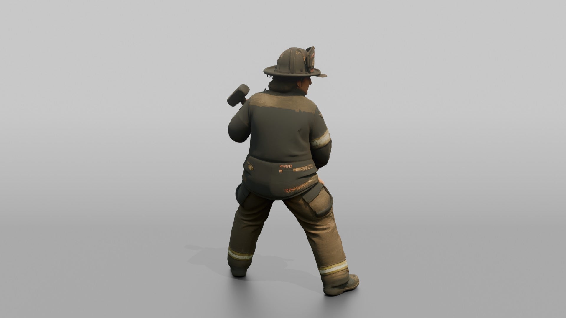 Firefighter Woman Standing in Dynamic Stance with a Sledgehammer