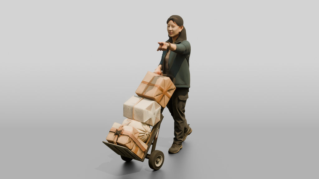 Woman Pushing Loaded Hand Truck