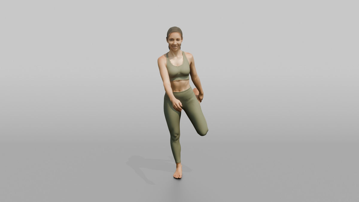 Fitness Influencer Woman Doing A Standing Quad Stretch - 3D character model