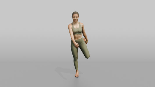 Fitness Influencer Woman Doing A Standing Quad Stretch - 3D character model