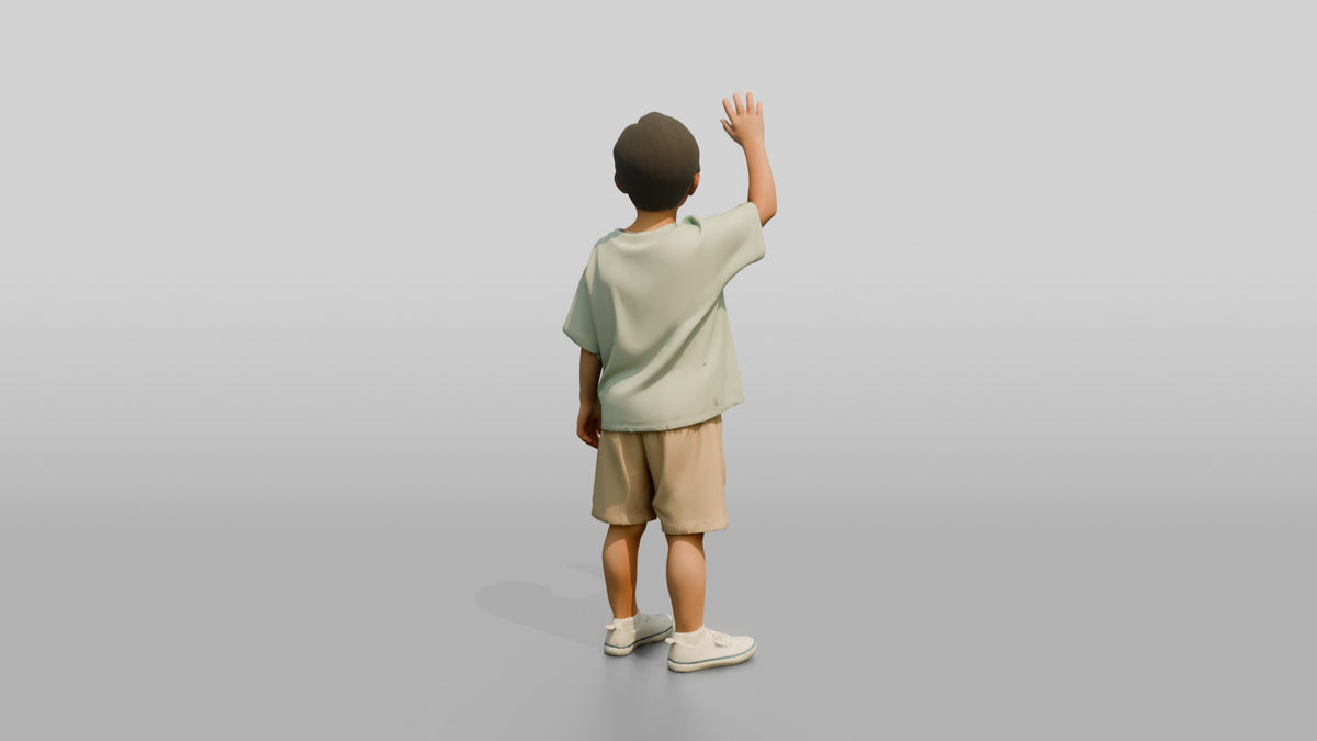 Smiling Boy Waving Hello - 3D character model, view 3