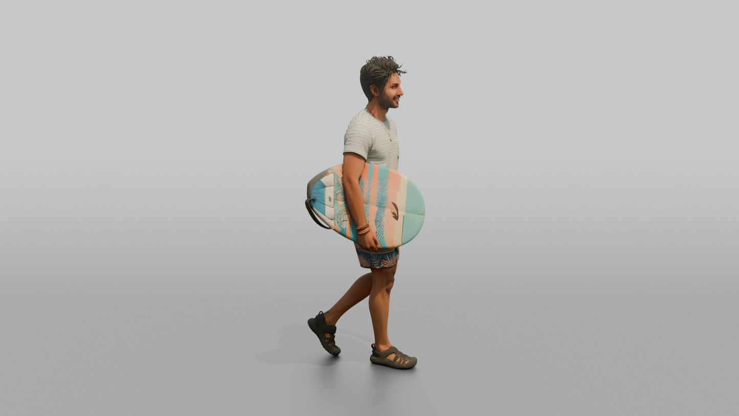 Vacationer Wearing Striped Summer Tee And Swim Trunks