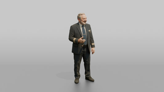 Latino Flight Attendant Carrying a Coat - 3D character model, view 1