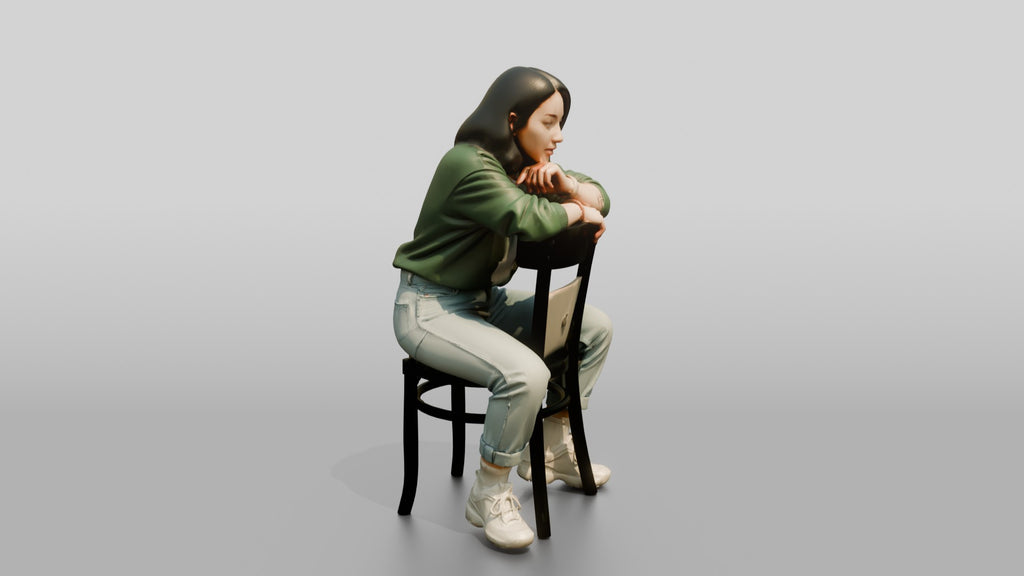 Asian Woman Sitting Backwards on Chair