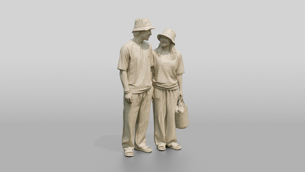Surf Couple Standing Together on Beach - wireframe topology preview