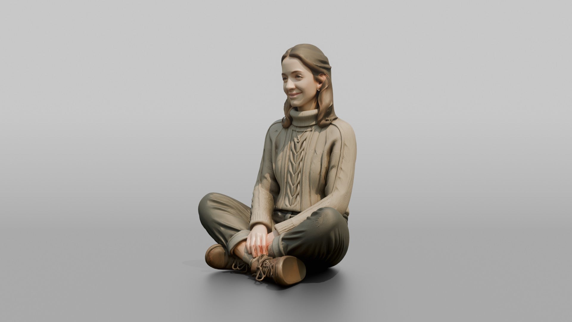 British Girl Sitting Cross-Legged on a Bench