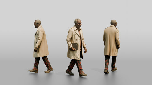 Elderly African Man in a Trench Coat Holding a Tablet