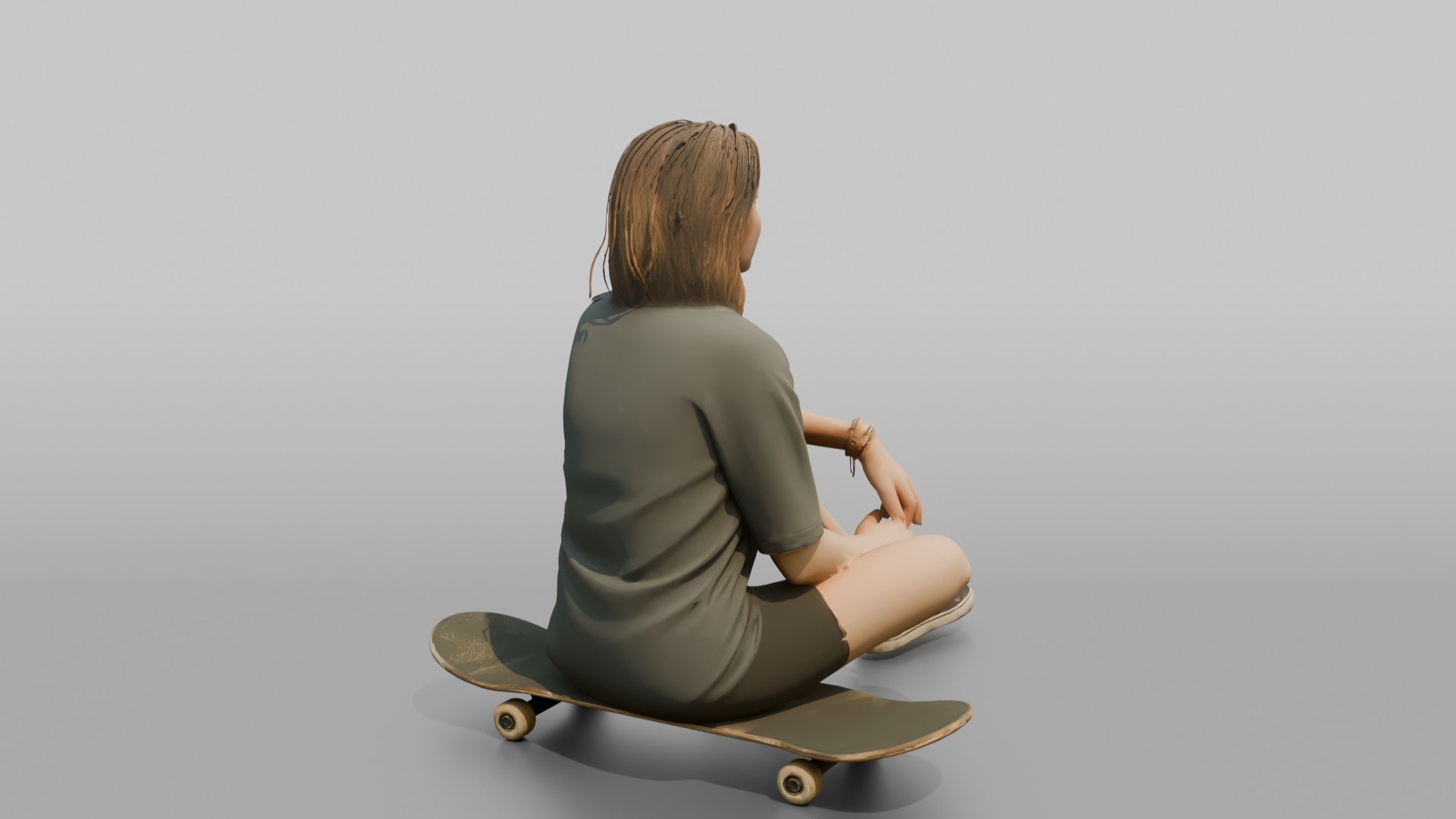 Scandinavian Teenage Girl Sitting on a Skateboard