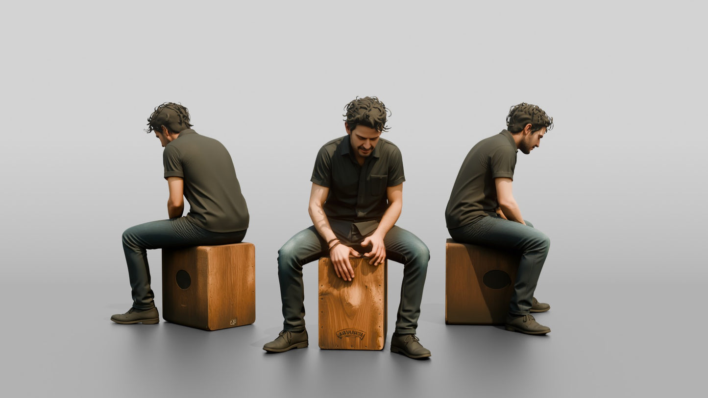 Cajon Player Sitting Atop Box Drum