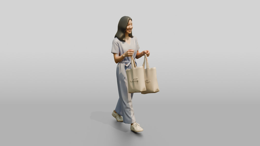 Woman Walking with Canvas Tote Bags