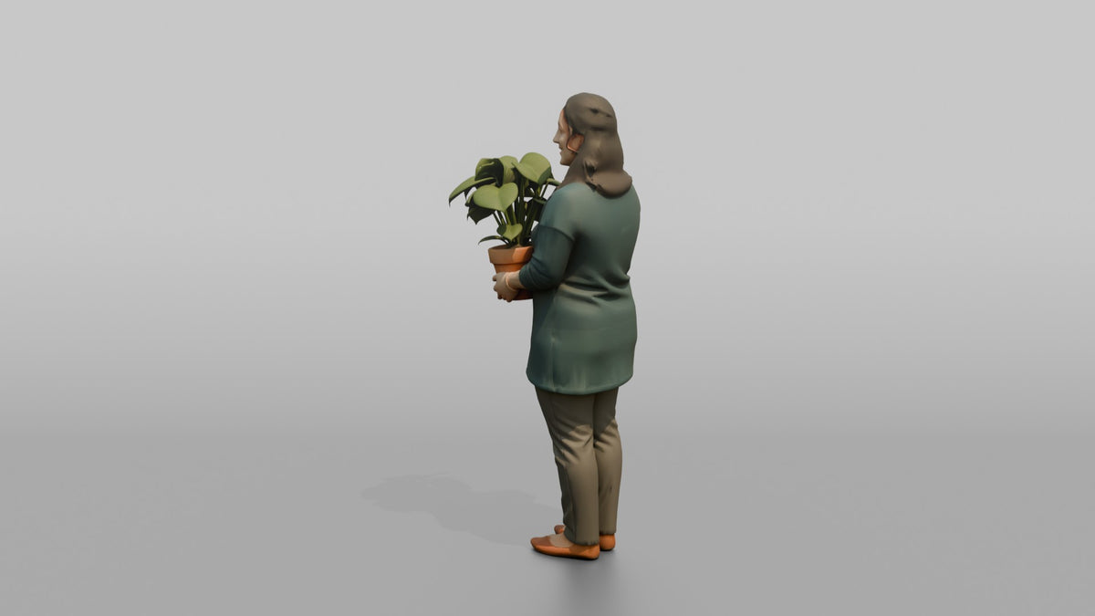 Mother Holding A Small Potted Plant With Both Hands - 3D character model, view 4