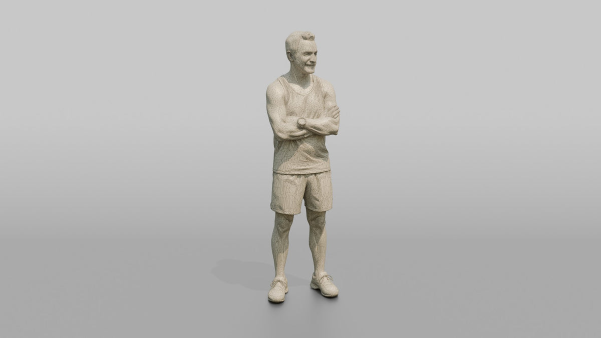 Physique Model Man Standing With Arms Crossed, Confident Post-workout Stance - wireframe topology preview