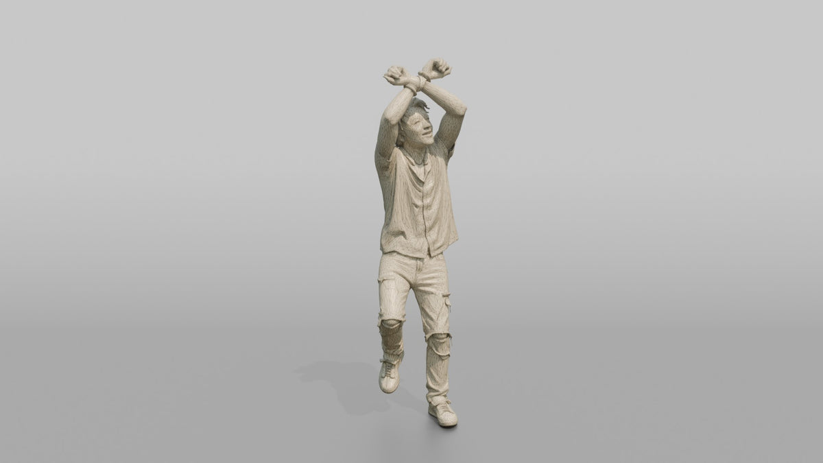 Patron Woman Dancing With Both Arms Crossed Overhead, Colorful Streetwear - wireframe topology preview