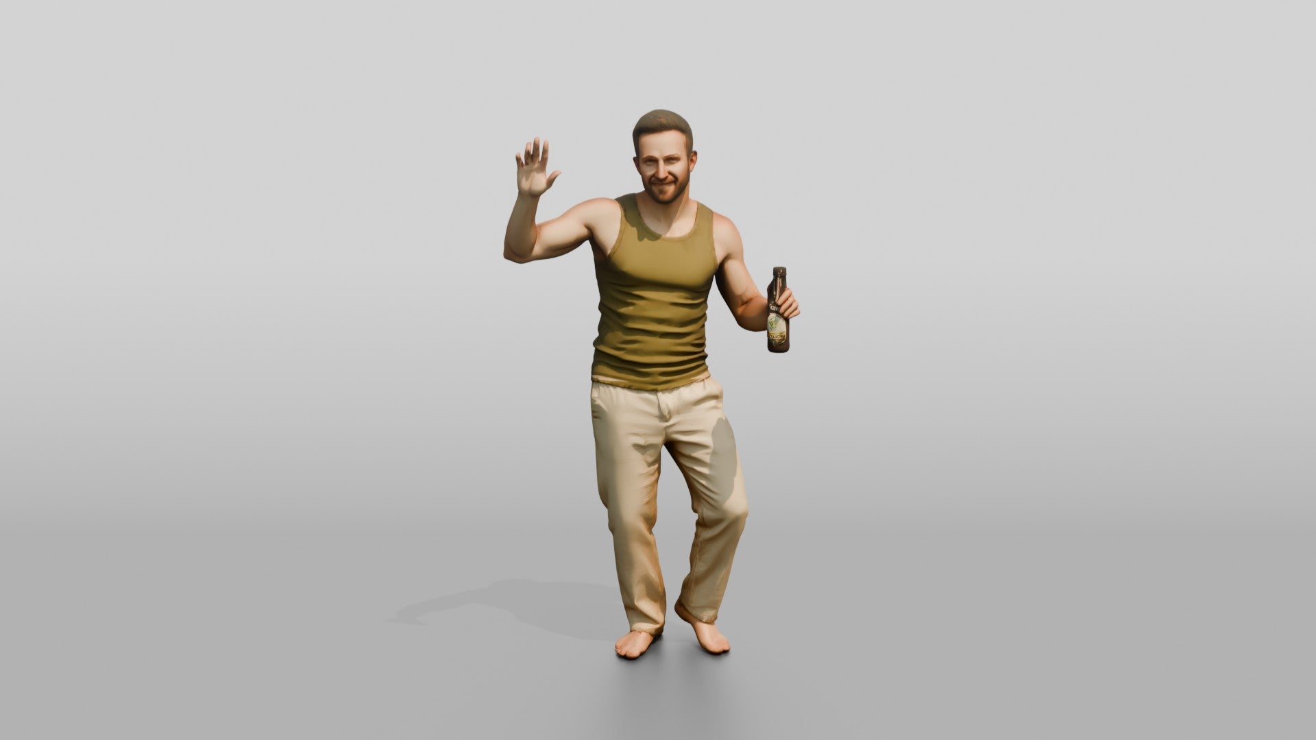 Man Waving with a Beer