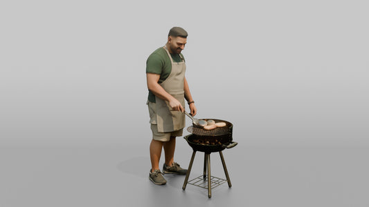 Father Flipping A Burger With A Spatula Over A Grill - 3D character model