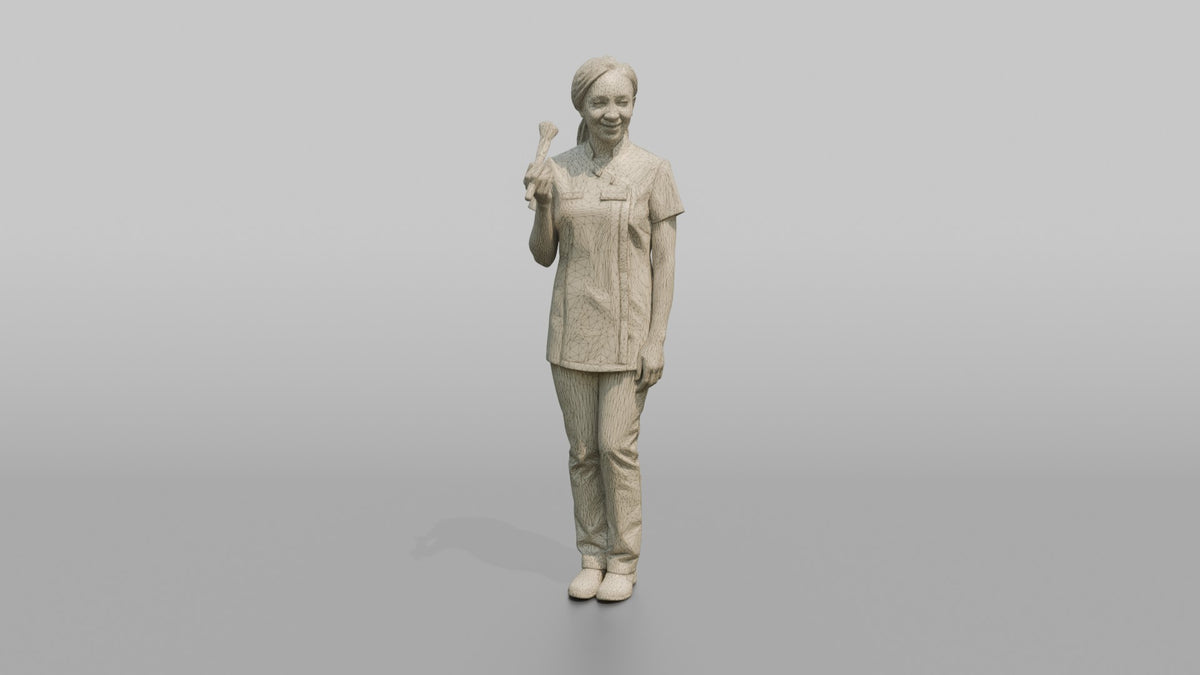 Esthetician Man Holding A Facial Skincare Brush - wireframe topology preview