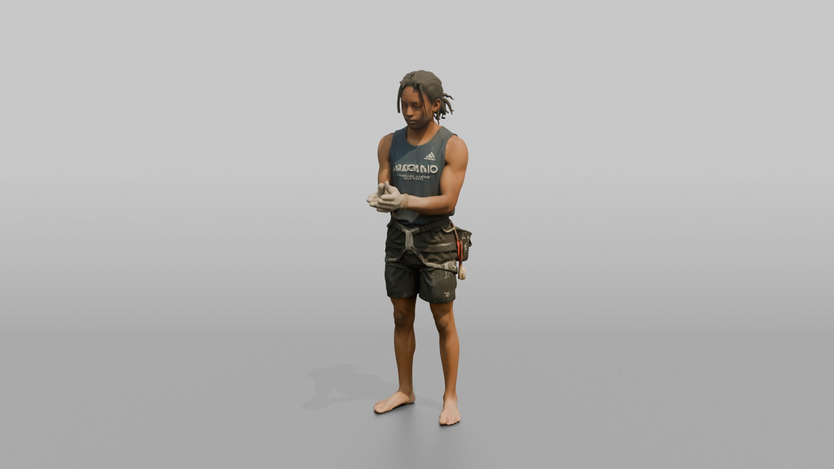 Rock Climber Clapping Chalk off His Hands - 3D character model, view 5