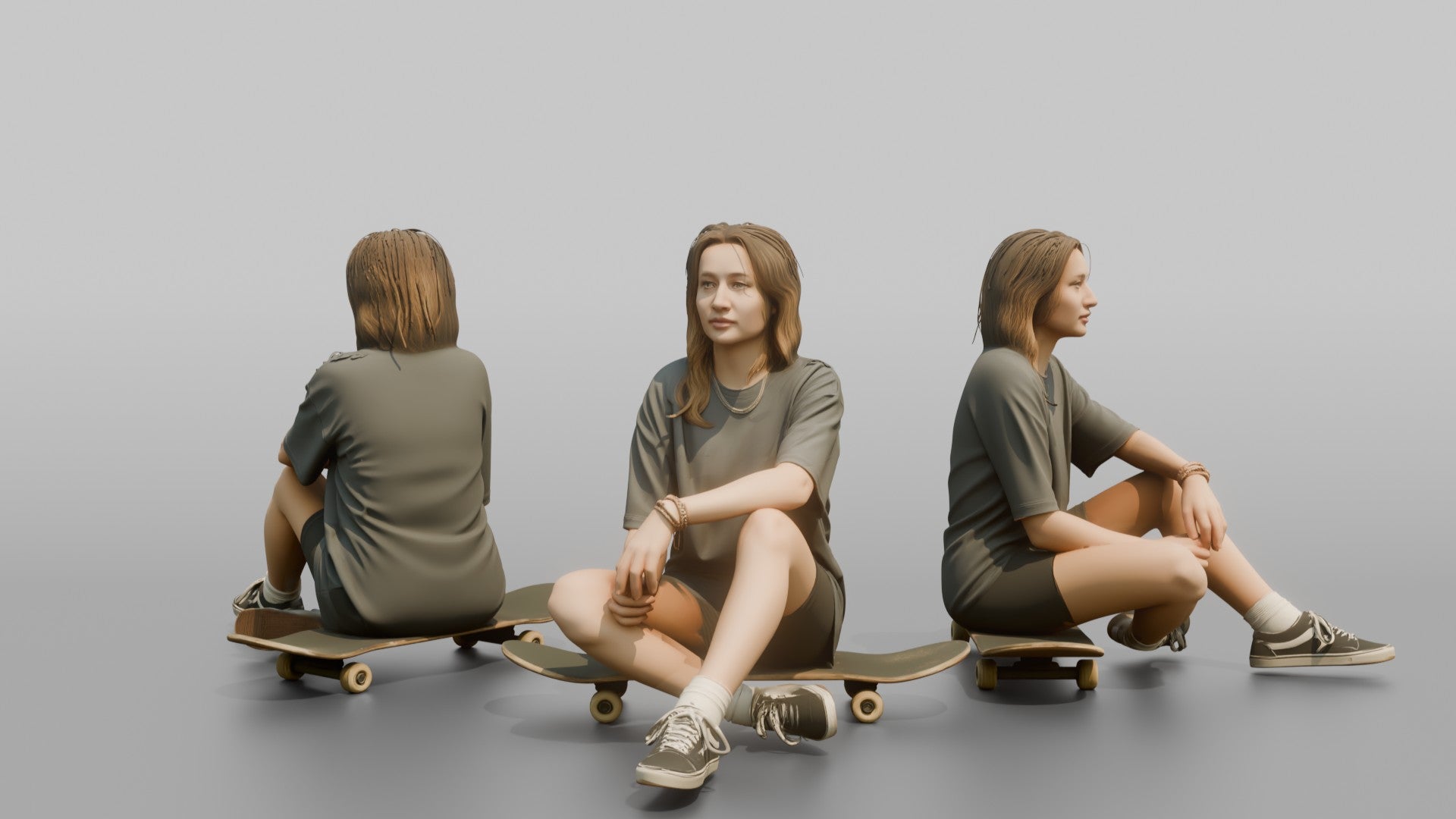 Scandinavian Teenage Girl Sitting on a Skateboard