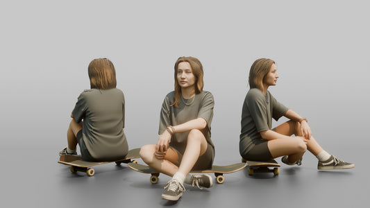 Scandinavian Teenage Girl Sitting on a Skateboard