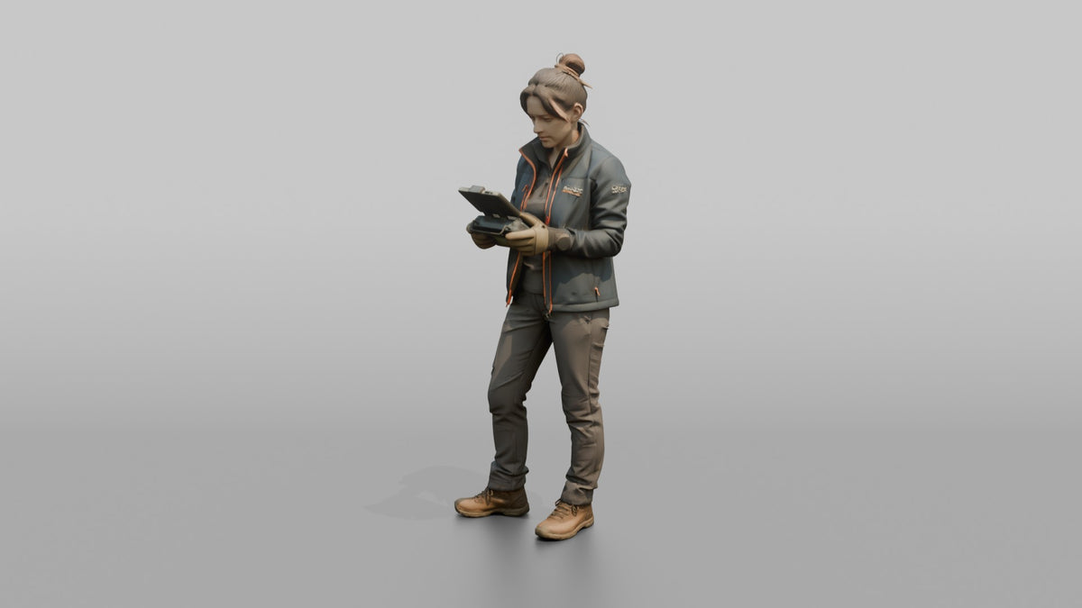 Farmer Operating Crop Spraying Drone Remote Controller - 3D character model, view 4