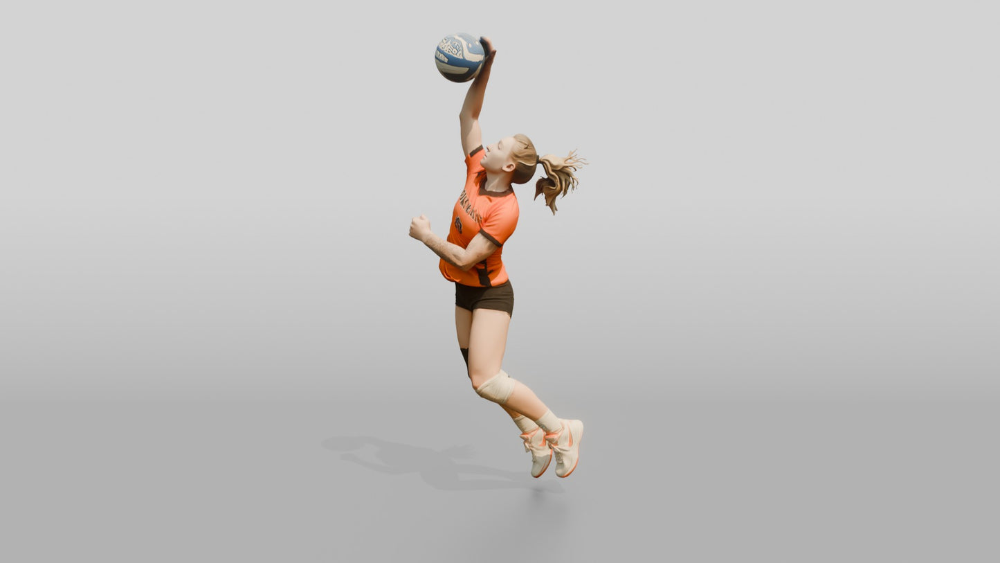 Caucasian Female Volleyball Player in Orange Jersey