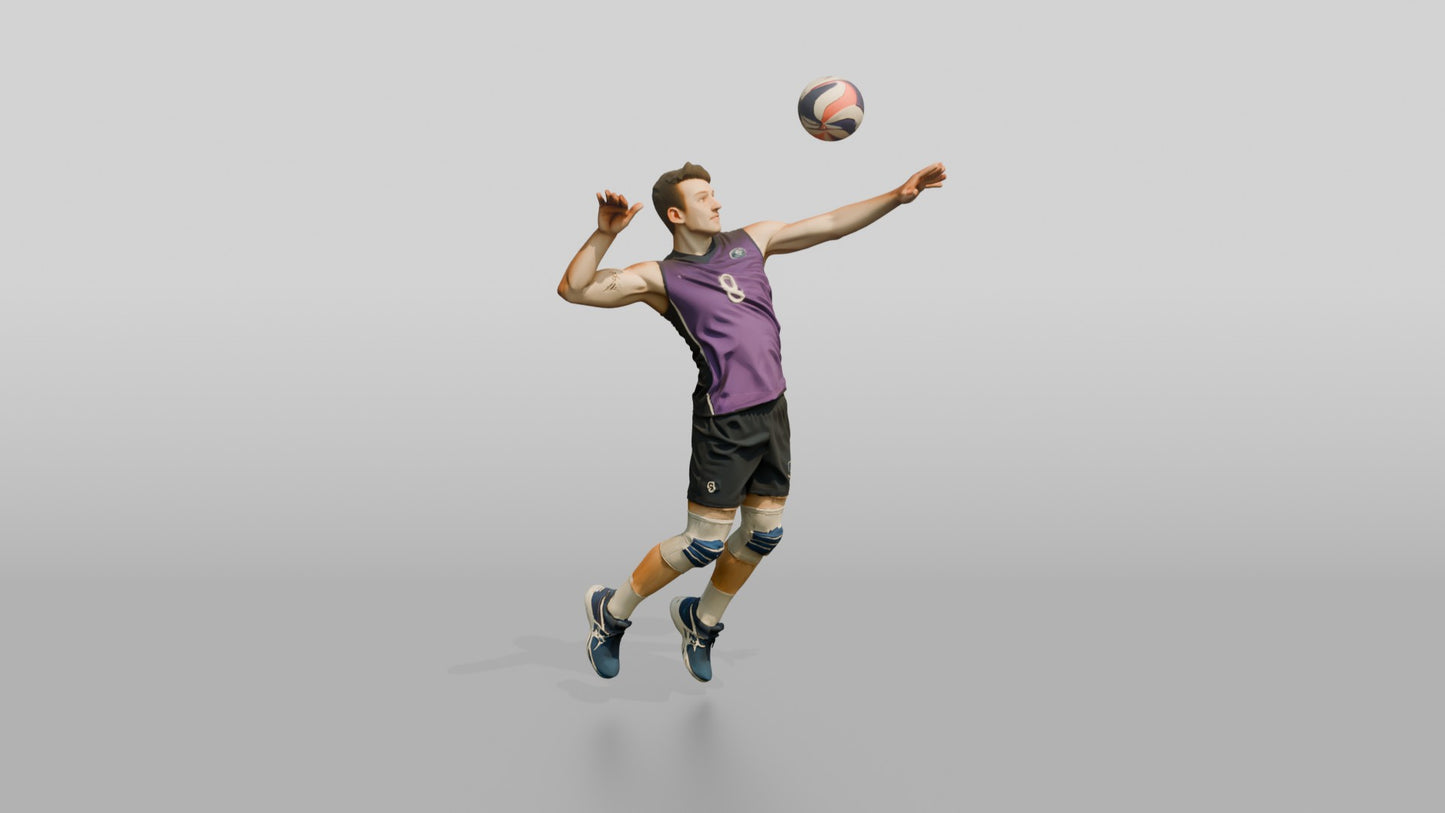 Caucasian Male Volleyball Player in Purple Jersey