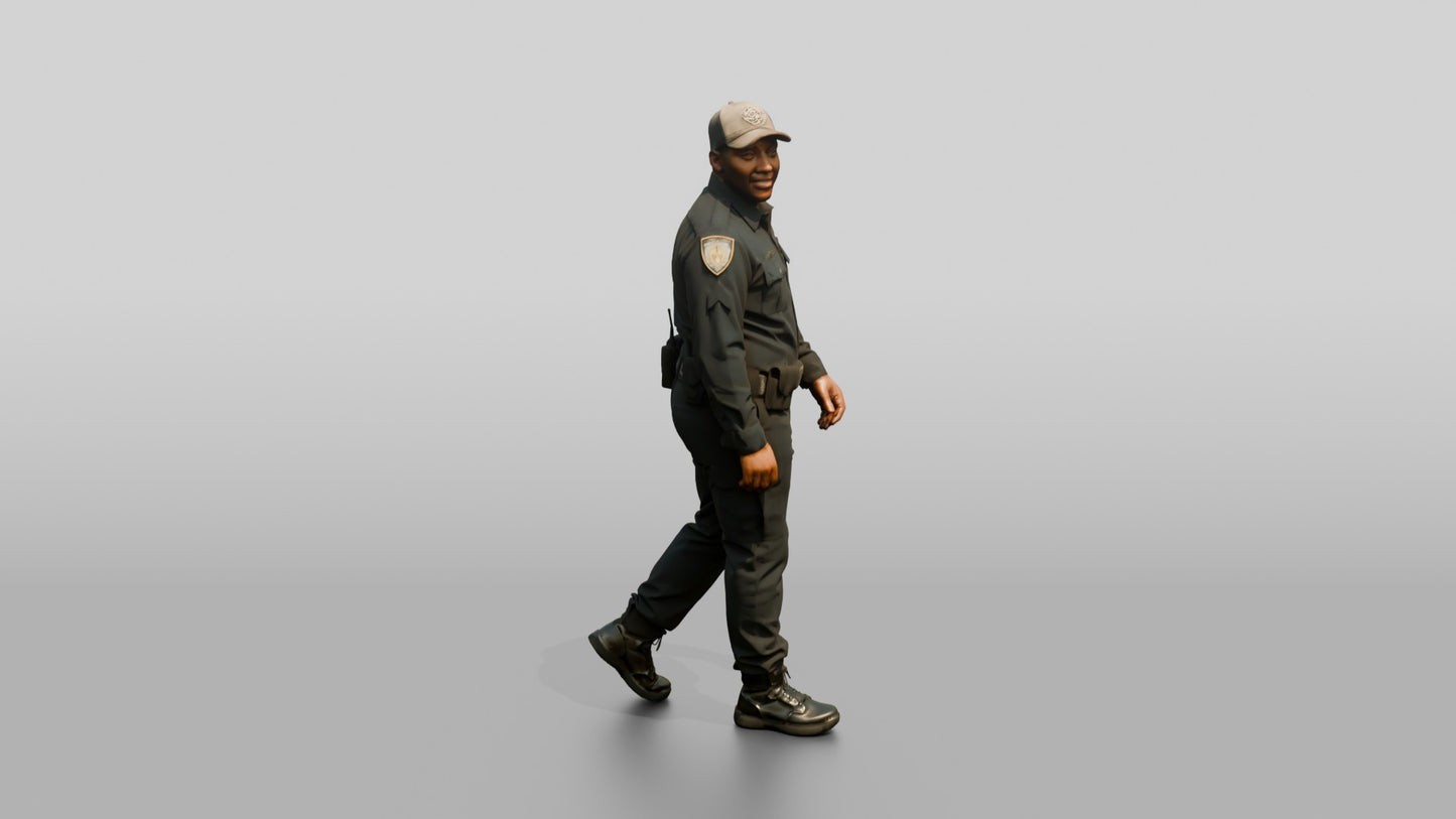 Police Officer Glancing Back Mid-Stride