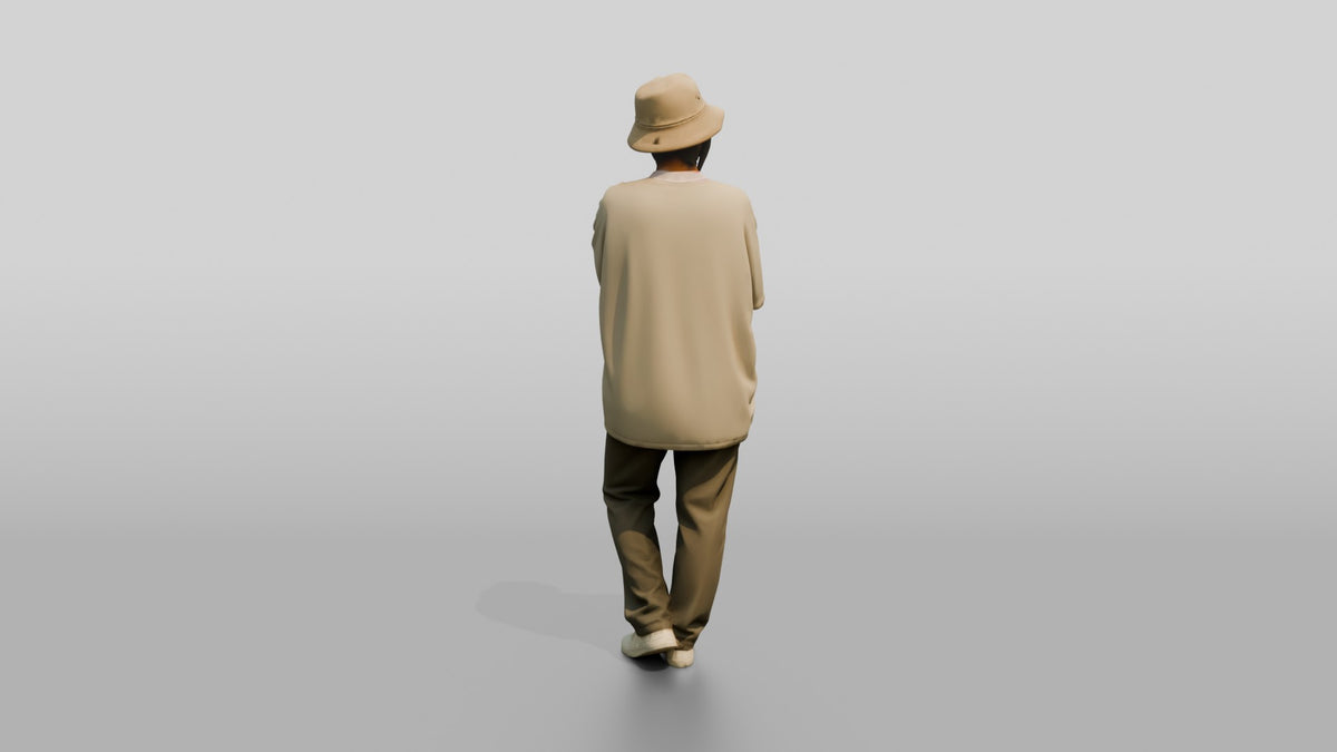 Woman Standing in Crossed-Arm Beach Pose - 3D character model, view 3