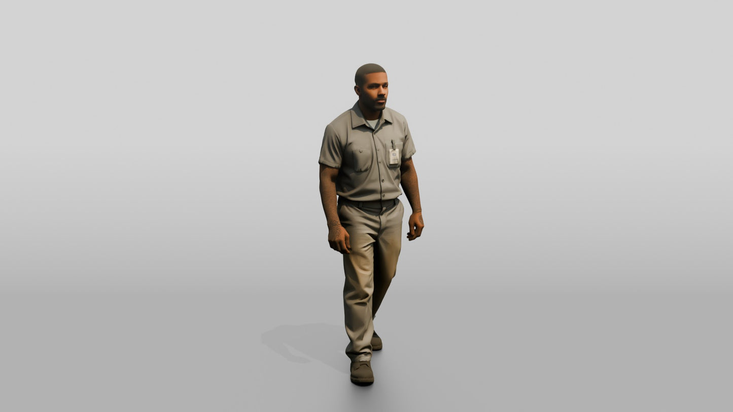 Black Male Prisoner Walking with a Heavy Deliberate Stride
