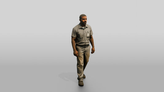 Black Male Prisoner Walking with a Heavy Deliberate Stride - 3D character model, view 1