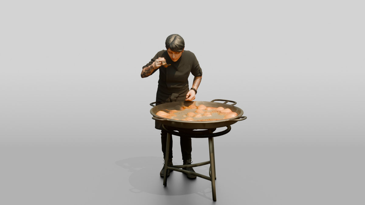 Chef Checking a Paella Pan - 3D character model, view 4
