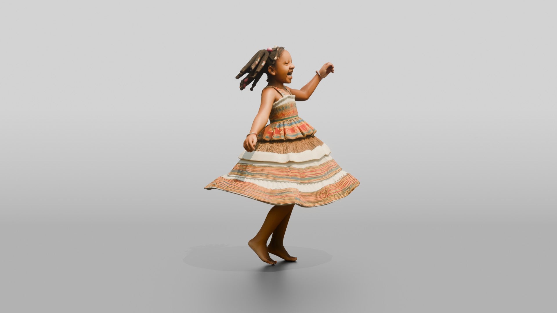 Joyful African Girl Spinning in a Tiered Dress