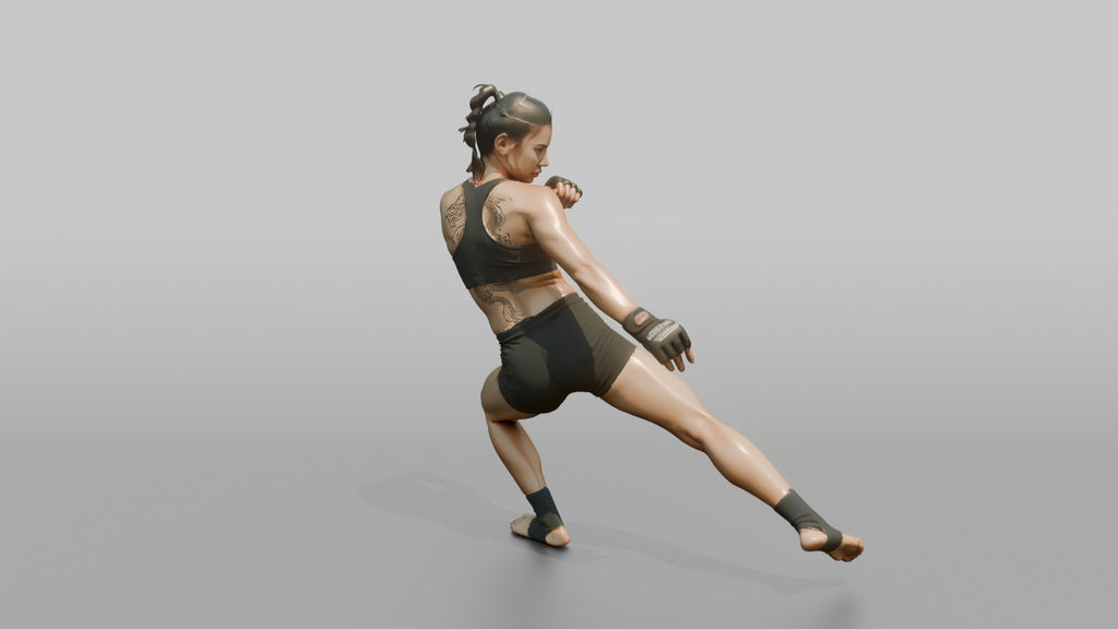 MMA Fighter Low Sweeping Leg Kick with Dynamic Balance