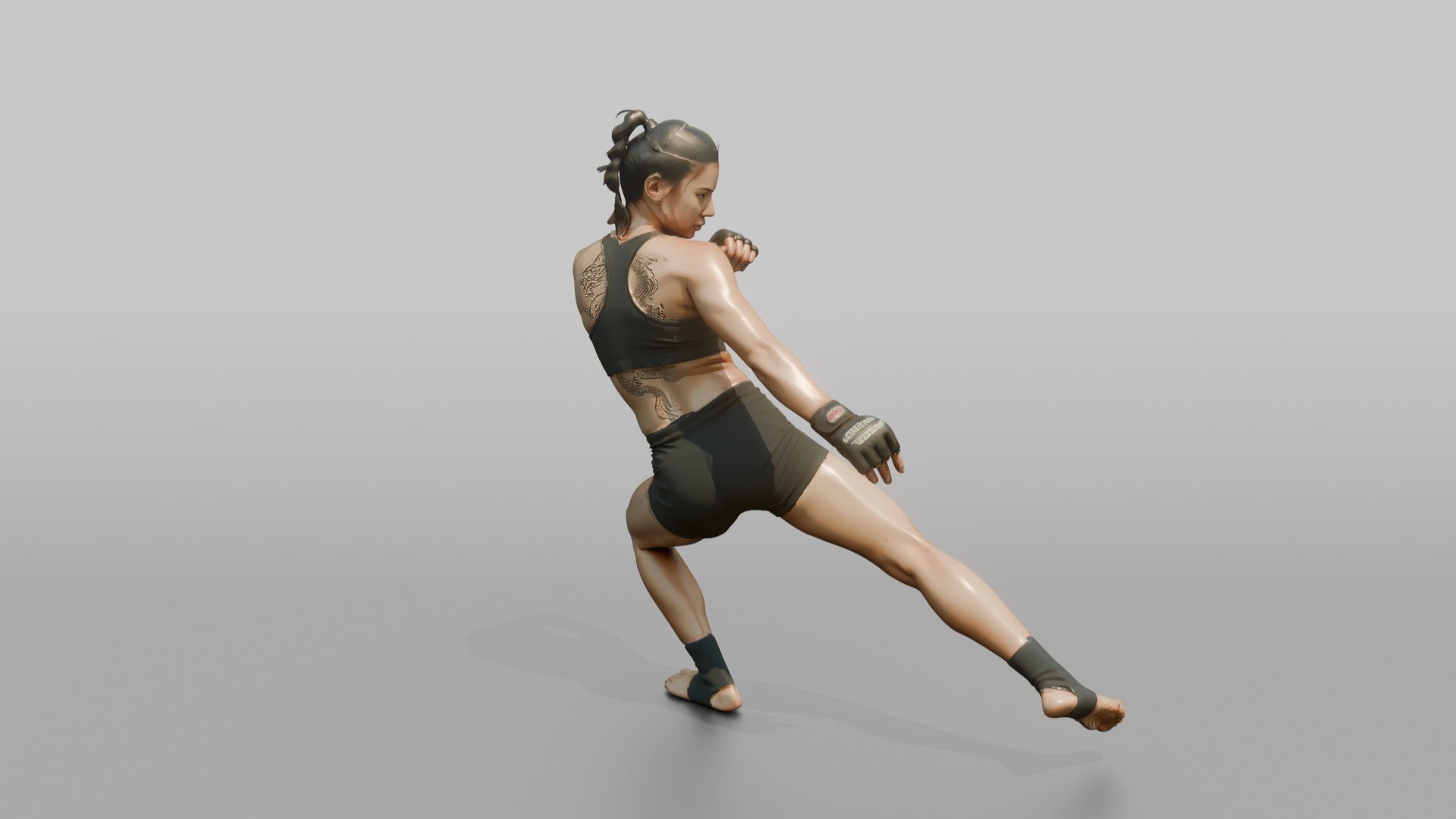 MMA Fighter Low Sweeping Leg Kick with Dynamic Balance