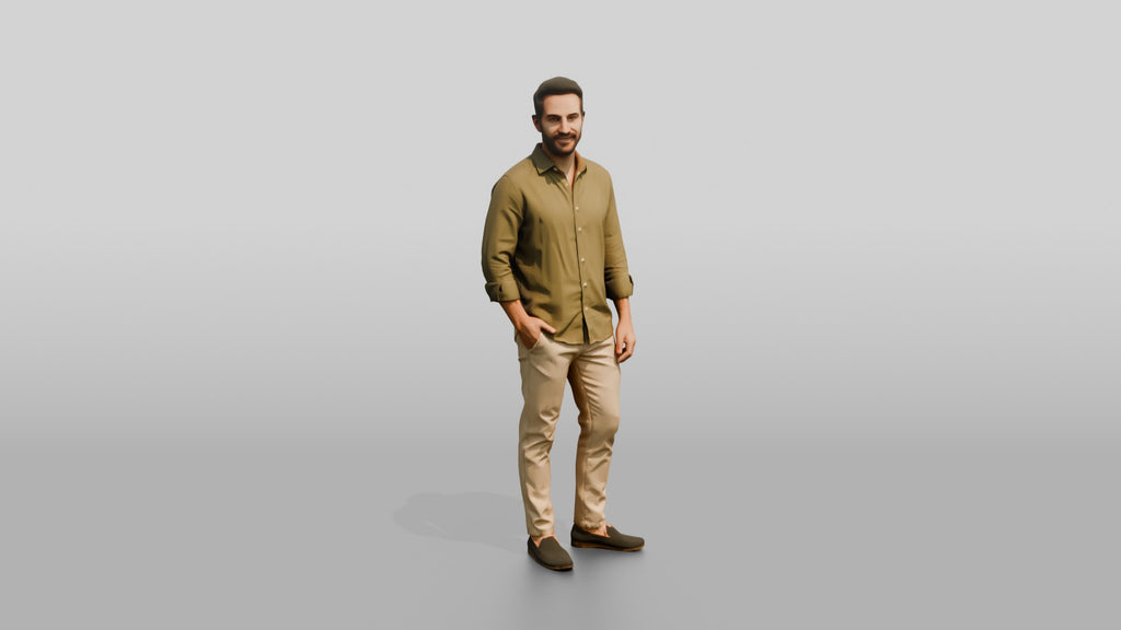 Man Standing in an Olive Shirt