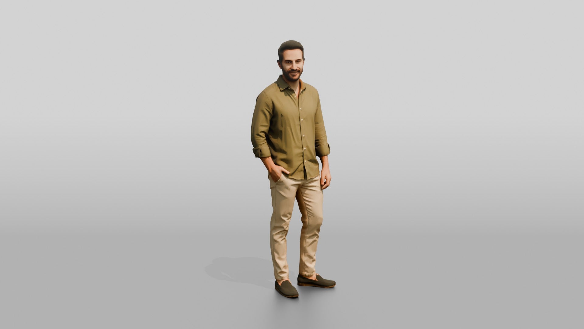 Man Standing in an Olive Shirt