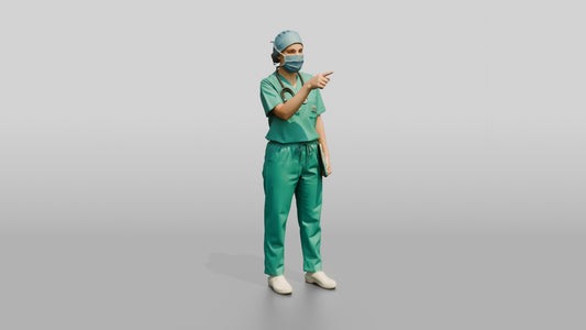 Young Middle Eastern Woman Doctor Pointing - 3D character model, view 1
