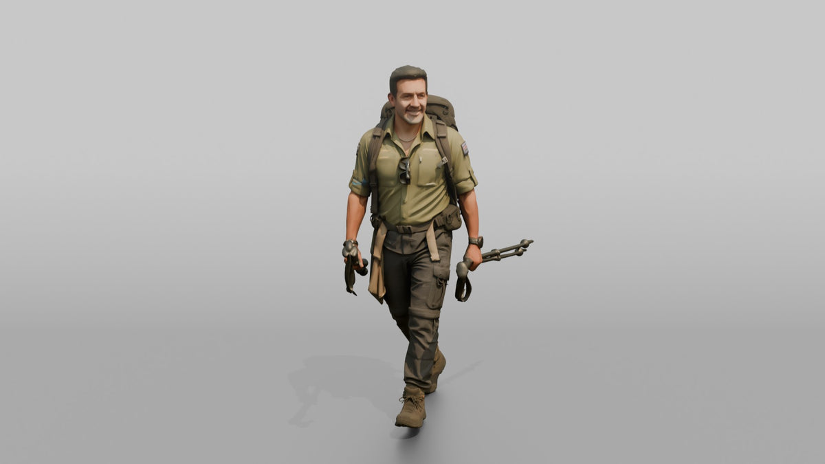 Trekker Carrying Trekking Poles While Walking - 3D character model, view 5