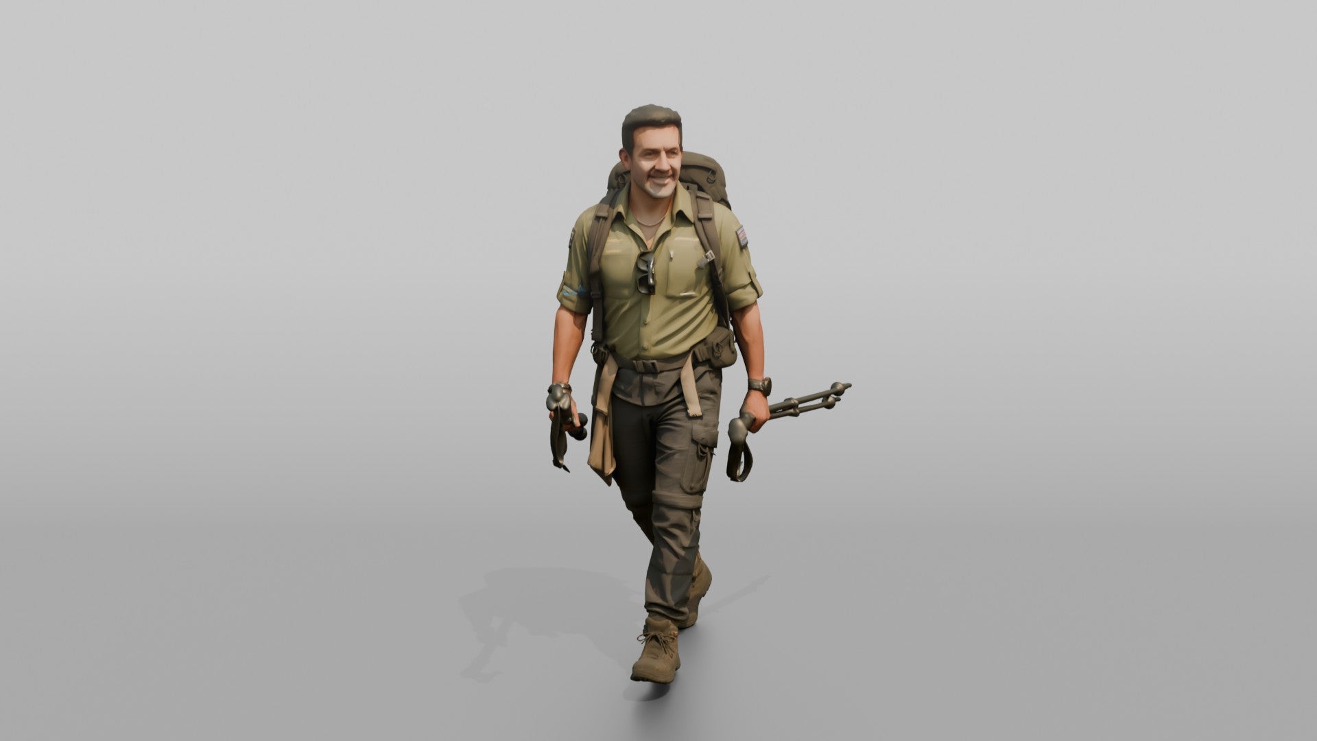 Trekker Carrying Trekking Poles While Walking